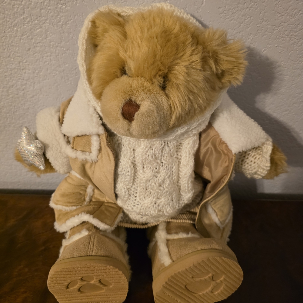 Cozy Tan Teddy Bear with White Sweater